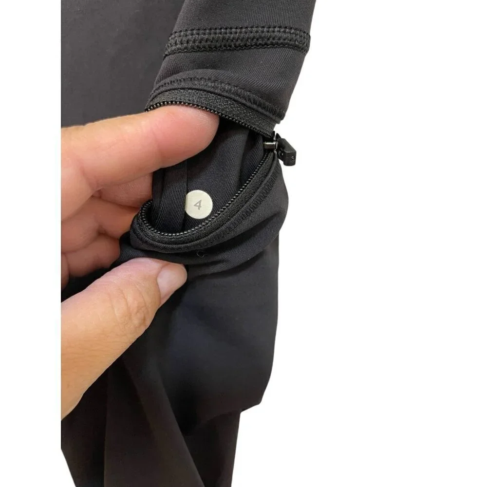 LULULEMON ATHLETICA BLACK SIDE ZIPPER POCKET CROP LEGGINGS SIZE 4 CAPRI